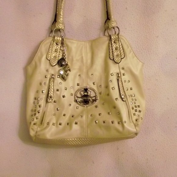 KATHY VAN ZEELAND Cream Purse w/rhinestones and si - Picture 1 of 7